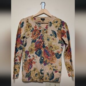Talbots Petites Pure Cashmere Floral Cardigan SP Beige